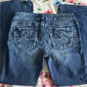 Silver Jeans Women's Blue Bootcut Jeans with Signature Pocket Embroidery